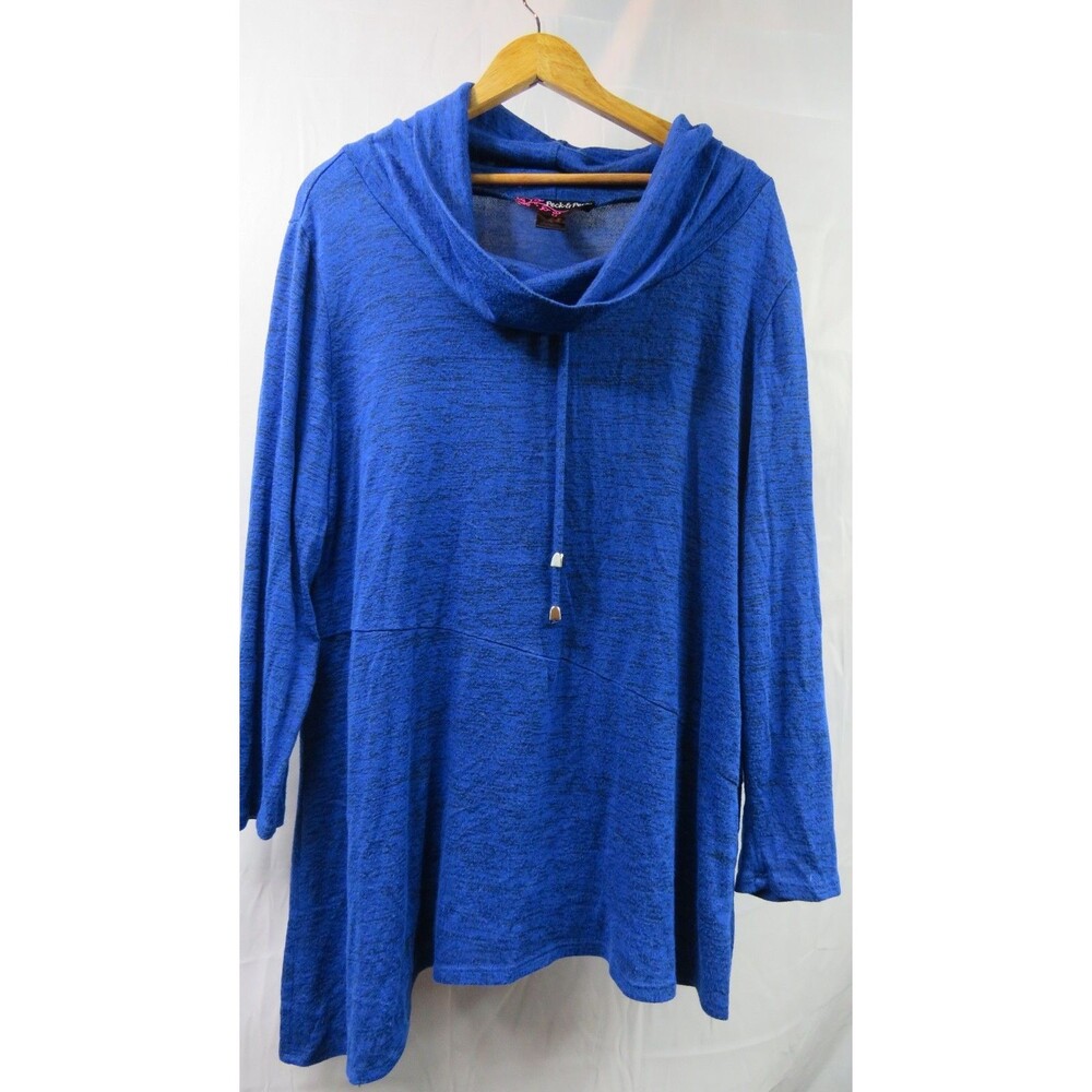 PULLOVER PECK & PECK blue marbled KNIT PULLOVER cowlneck L-XL asymmetric hem